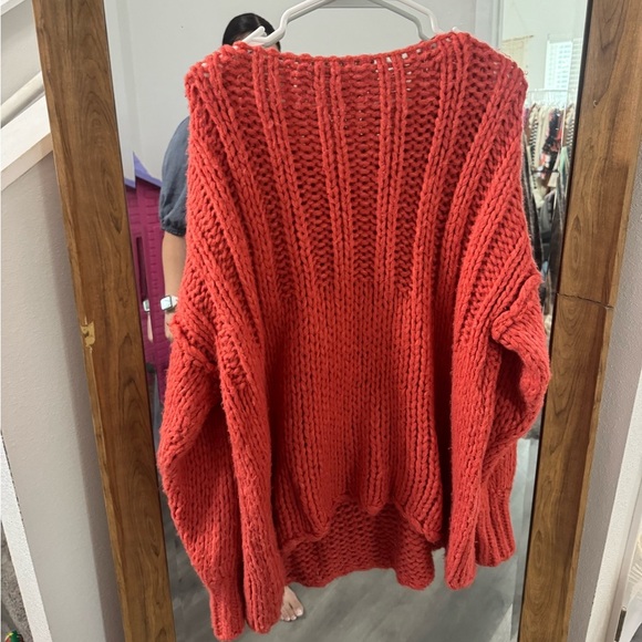 Free People Be There Pullover Oversized Chunky Tunic/Sweater- Coral - Picture 4 of 6